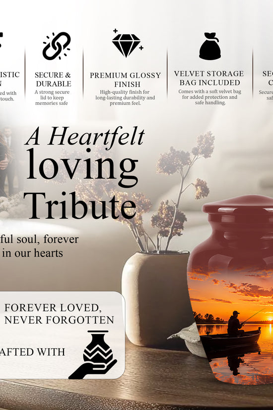 Fishing Sunset Cremation Urn - Beautiful Custom Urns For Dad On Sale