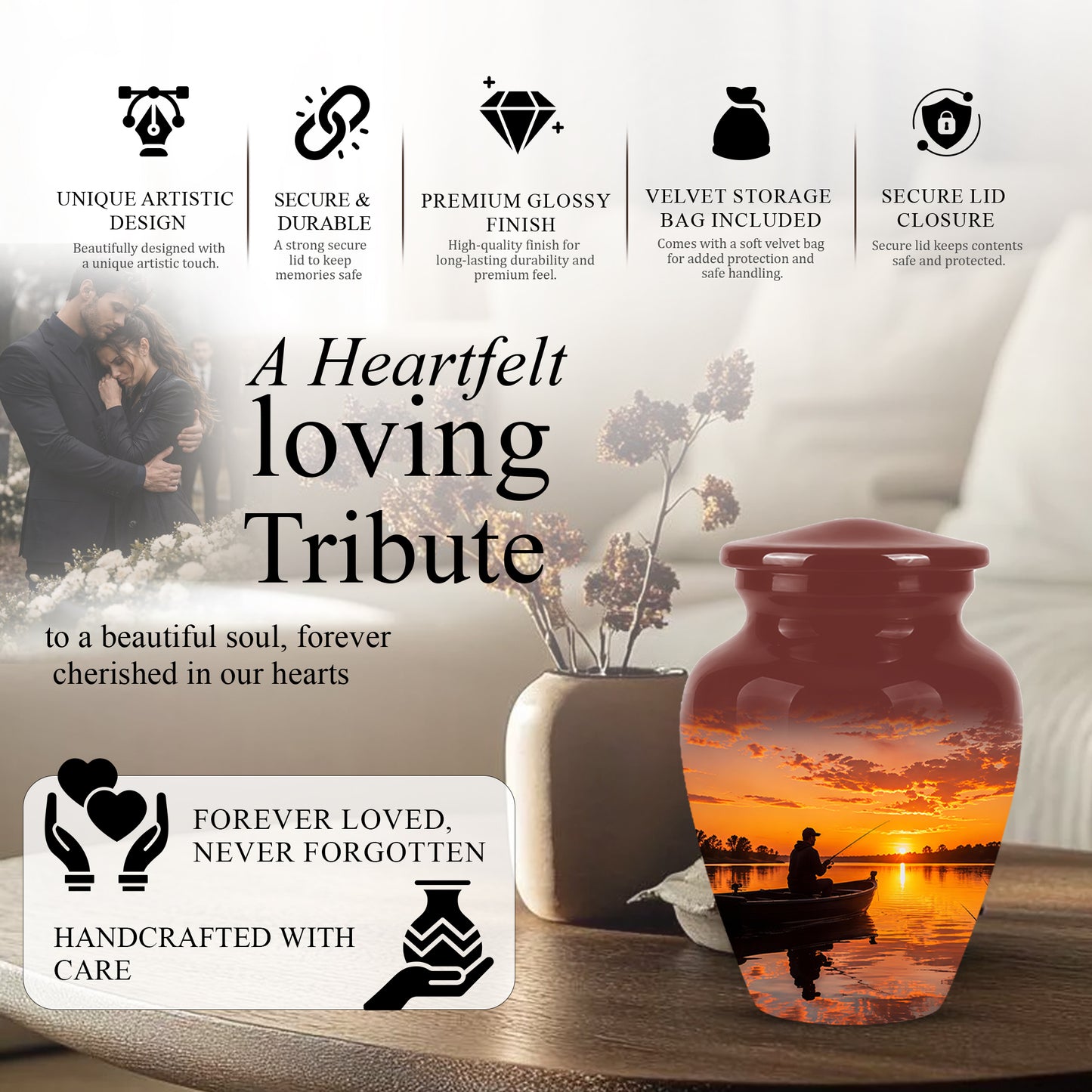 Fishing Sunset Cremation Urn - Beautiful Custom Urns For Dad On Sale