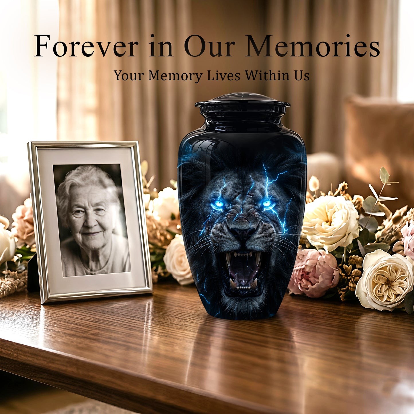 Black Lion Memorial Urns - Custom Handmade Burial Urns For Human Ashes