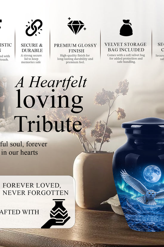 Flying Owl Memorial Urn - Night Owl Cremation Urns For Human Ashes