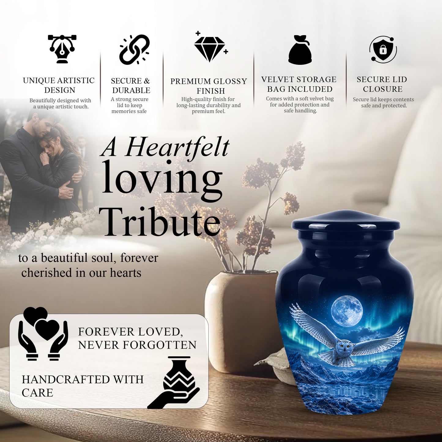 Flying Owl Memorial Urn - Night Owl Cremation Urns For Human Ashes