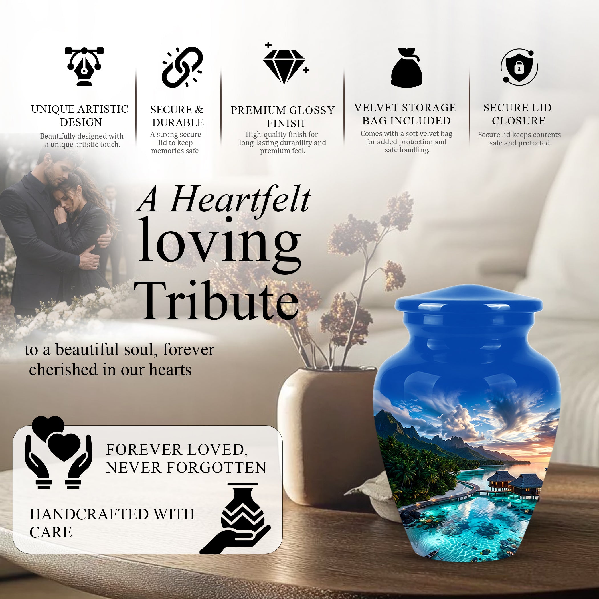 Beach Themed Cremation Urn - Personalized Burial Urns For Human Ashes