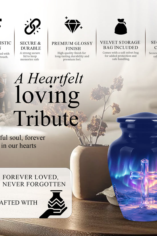 Celestial Cross Cremation Urn for Ashes – Peaceful Tribute Memorial Urn