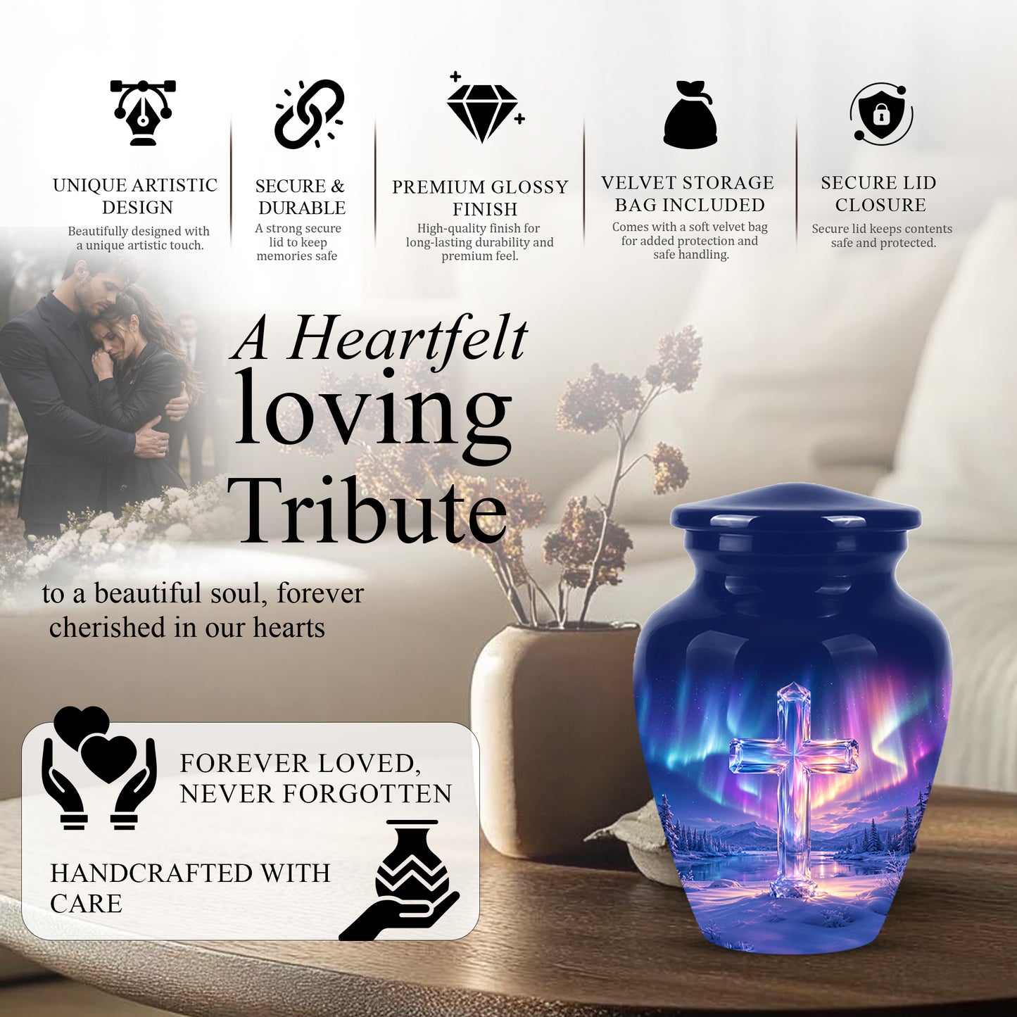 Celestial Cross Cremation Urn for Ashes – Peaceful Tribute Memorial Urn