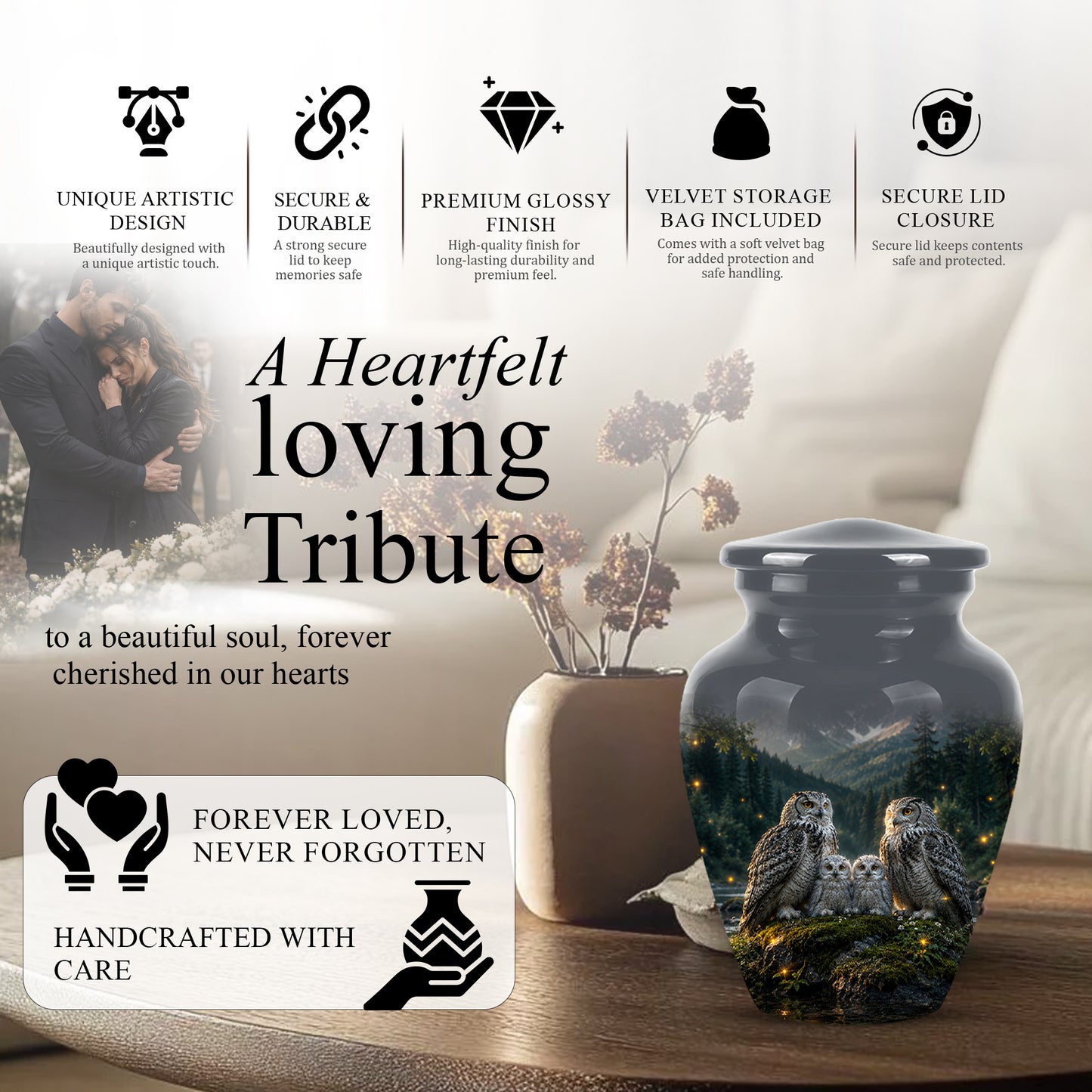 Owl Family Cremation Urn for Ashes – Beautifully Custom Memorial Urn