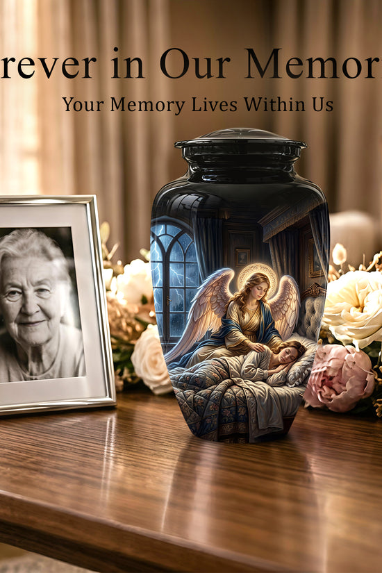 Angel Mom Cremation Urn - Black Memorial Urns For Mother Ashes