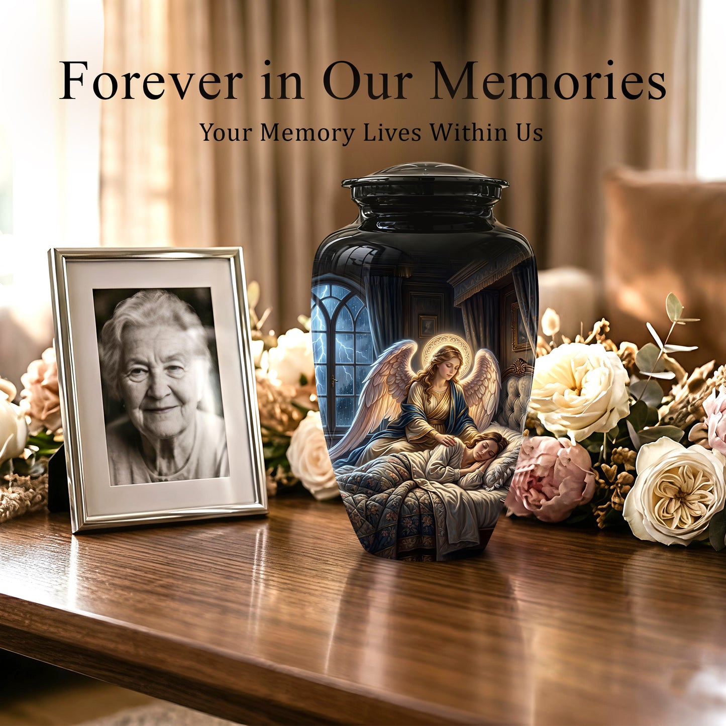 Angel Mom Cremation Urn - Black Memorial Urns For Mother Ashes