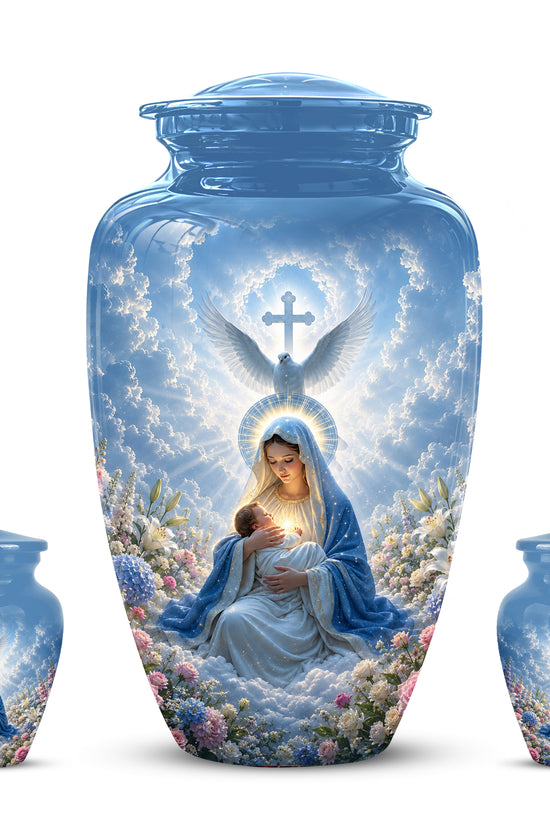 Angel Mom With Baby Jesus Urn - White Dove Funeral Urns For Mom Ashes