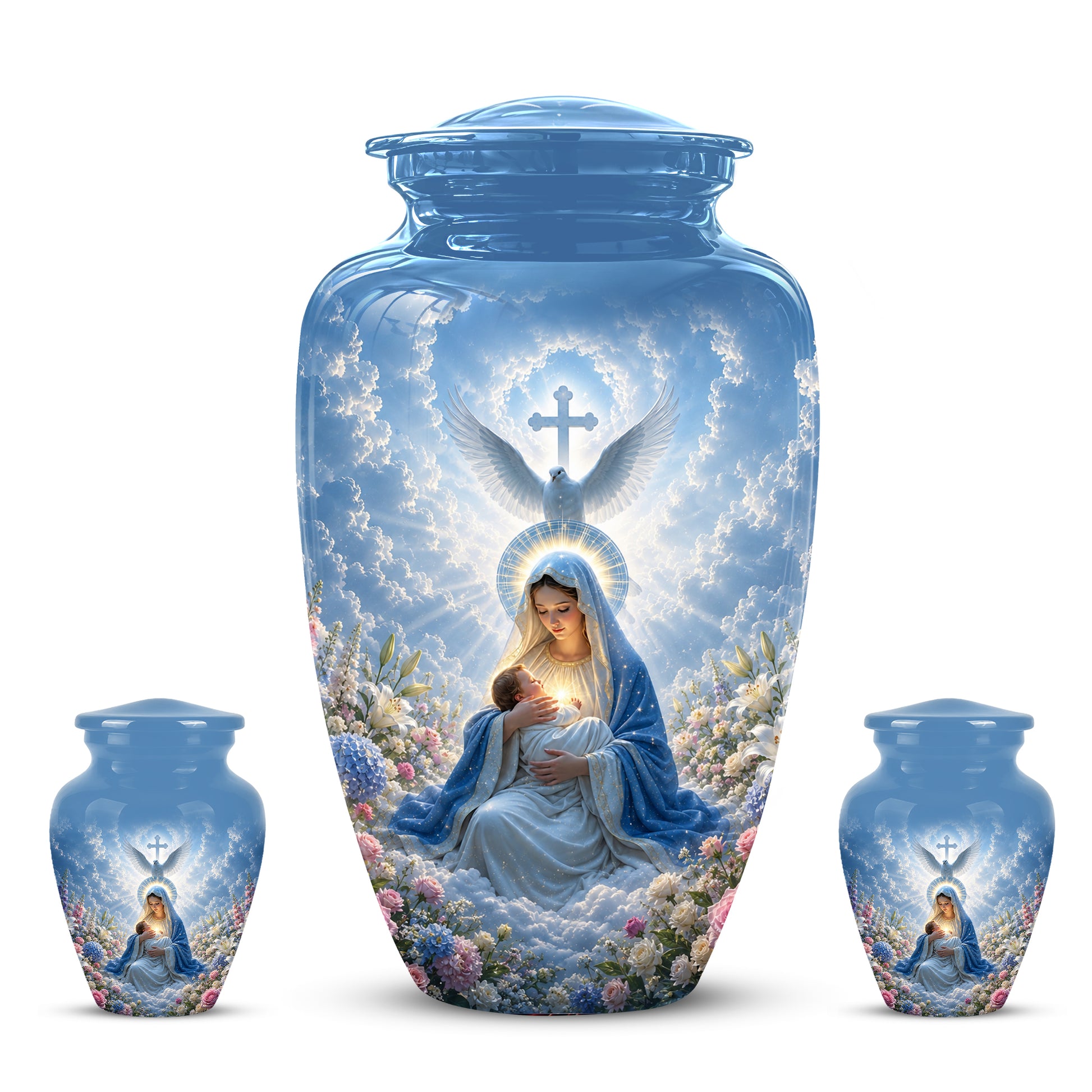 Angel Mom With Baby Jesus Urn - White Dove Funeral Urns For Mom Ashes