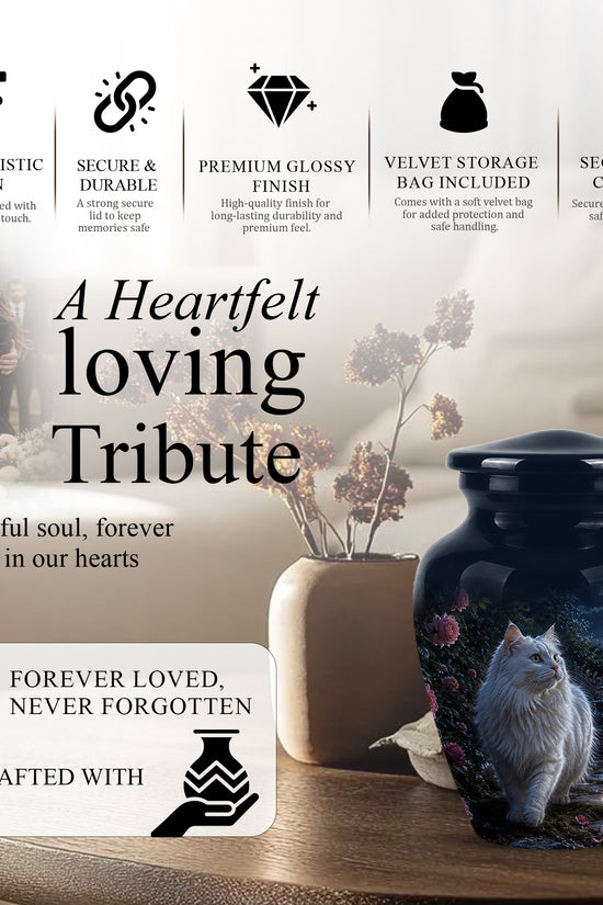 Beautiful White Cat Cremation Urn -  Personalized Handcrafted Pet Urns