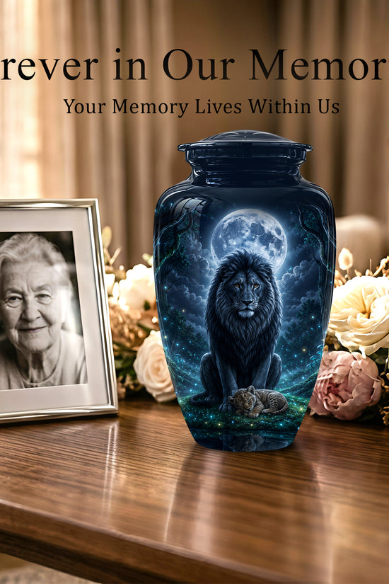 Lion And Moon Memorial Urn - Lion Adult Male Funeral Urns For Ashes