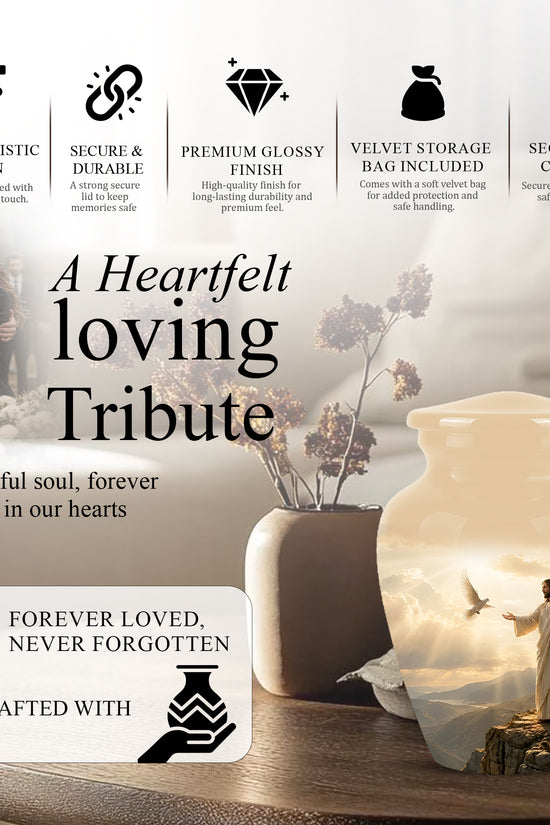 Jesus With Dove Themed Urn - Peaceful Eternal Rest Urn For Human Ashes