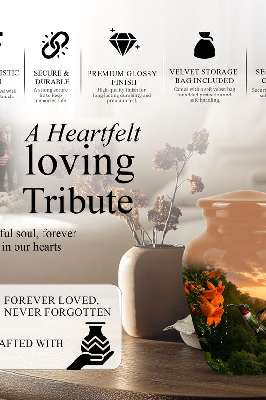 Hummingbird Memorial Urn - Custom Sunset Scenic Urns For Human Ashes