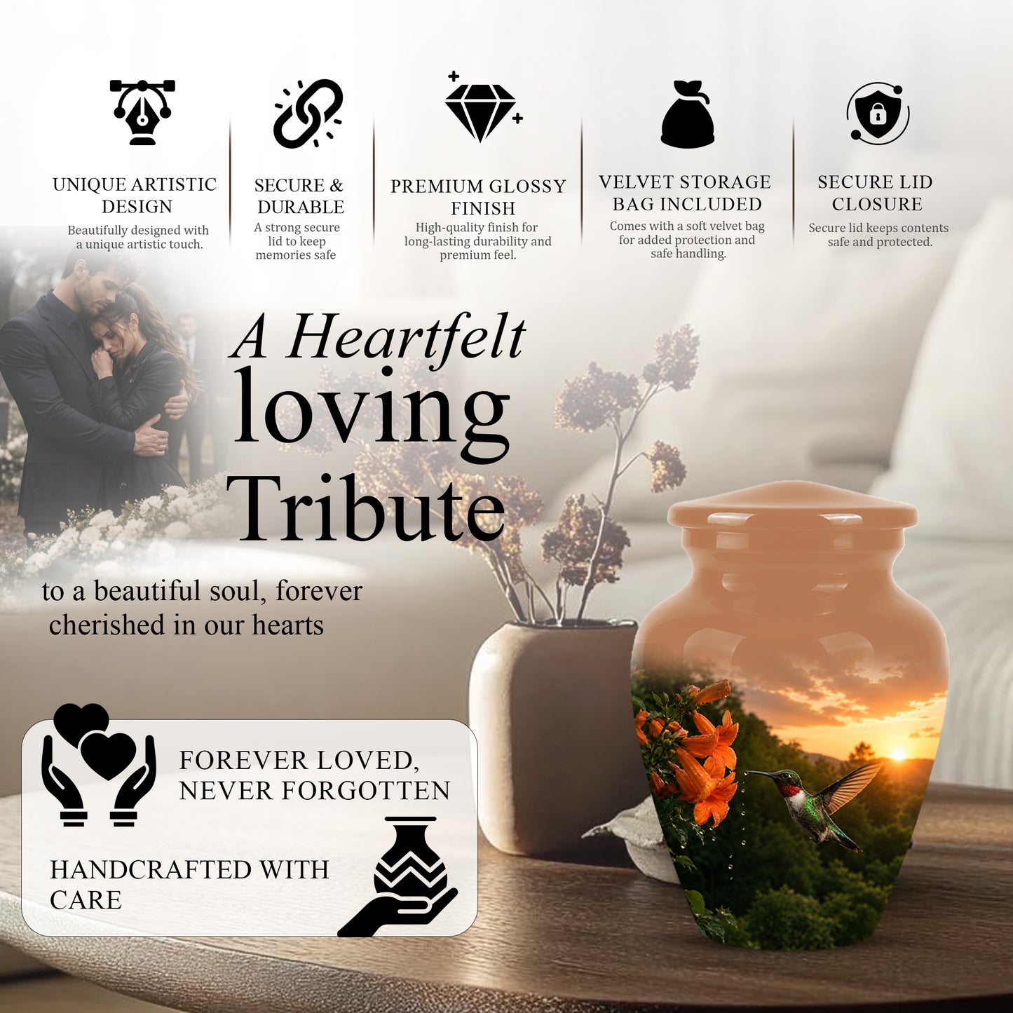 Hummingbird Memorial Urn - Custom Sunset Scenic Urns For Human Ashes