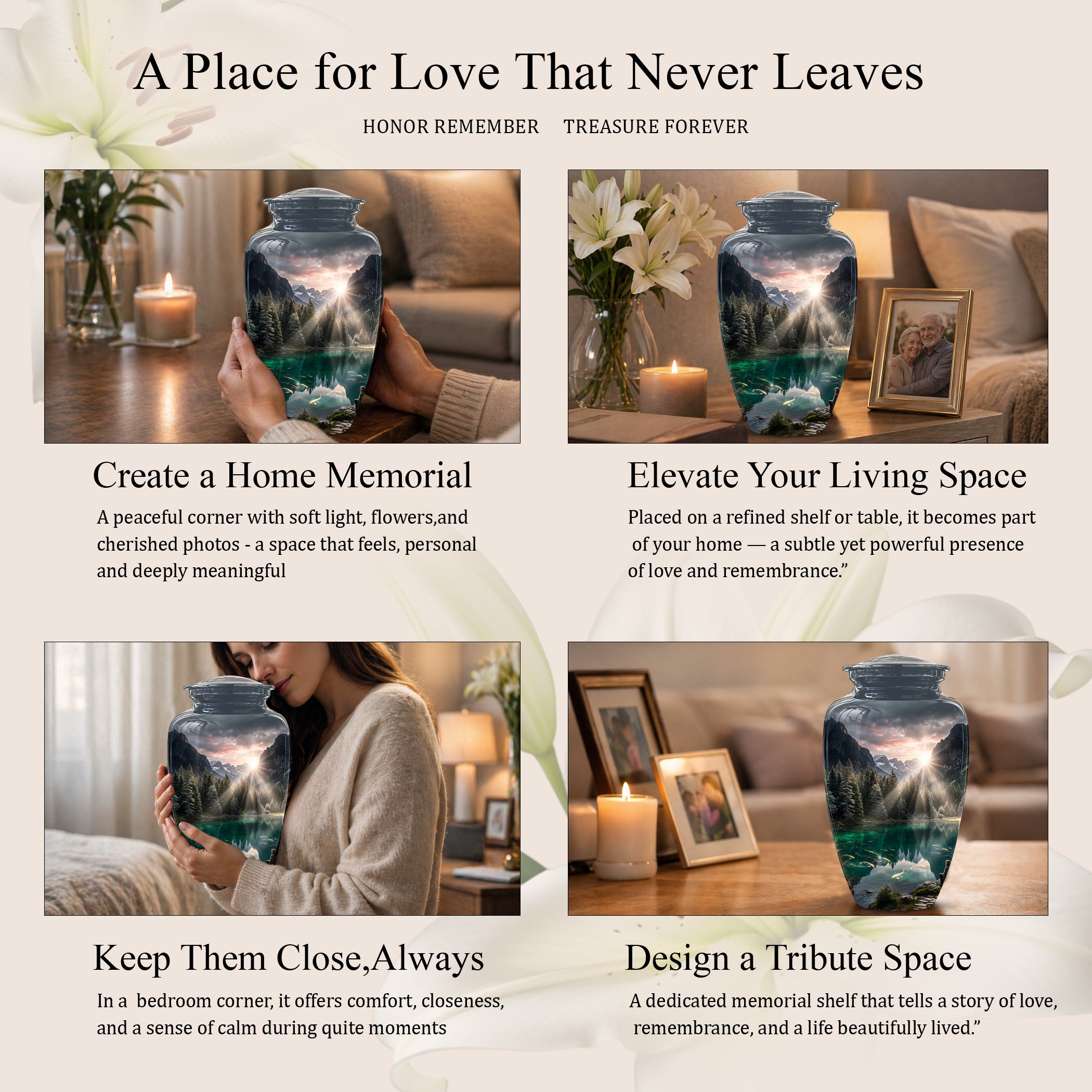 Mountain Lake Cremation Urn - Elegant Nature Urns For Human Ashes
