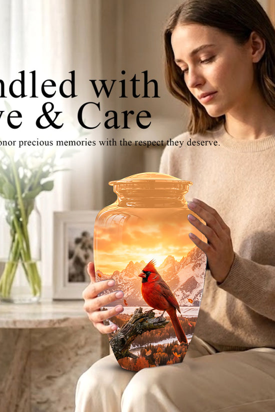 Red Cardinal Bird Burial Urn - Personalized Handcrafted Urns For Ashes