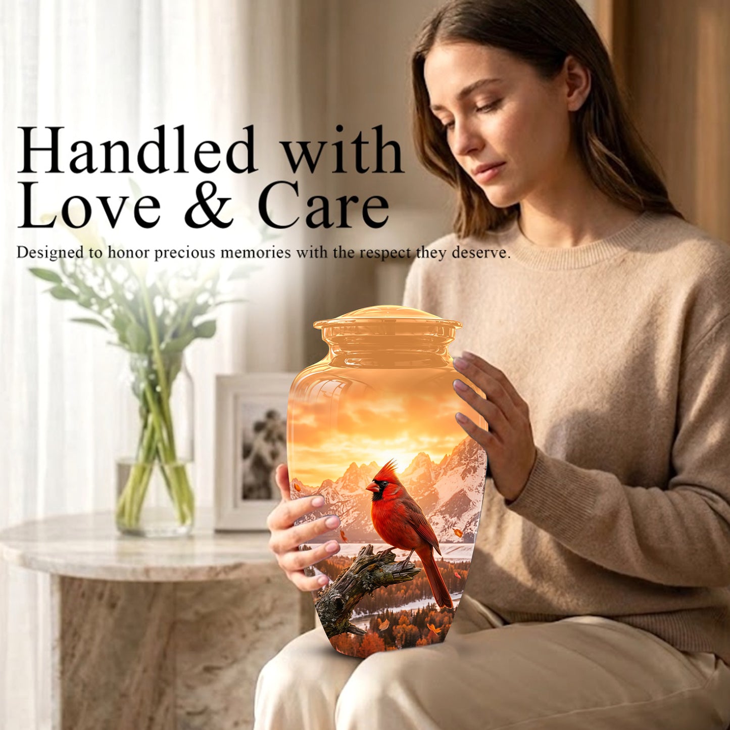 Red Cardinal Bird Burial Urn - Personalized Handcrafted Urns For Ashes