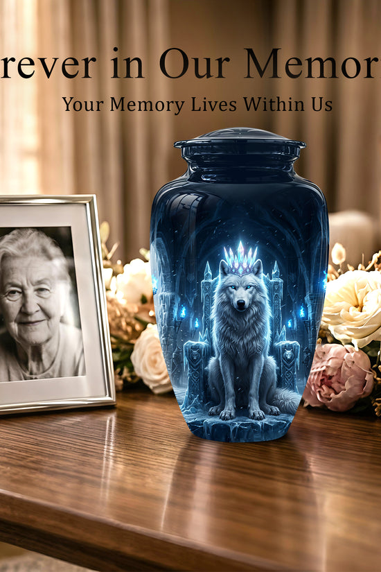 Ice Throne Wolf King Urn for Ashes | Personalized Urn Memorial