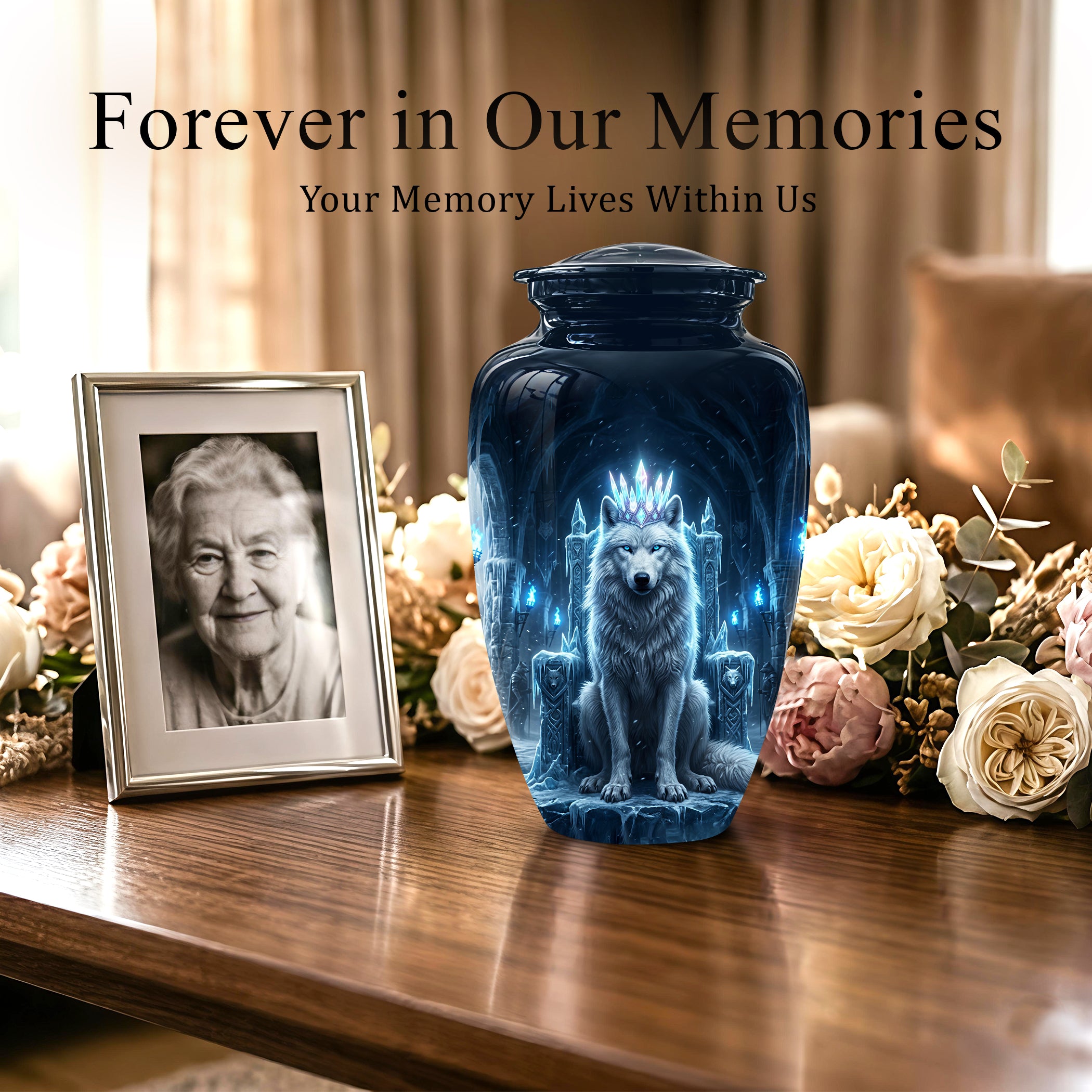 Ice Throne Wolf King Urn for Ashes | Personalized Urn Memorial
