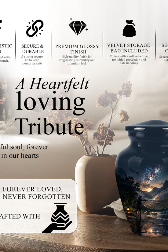 Fisherman Cremation Urn - Night Sky Memorial Urns For Human Ashes