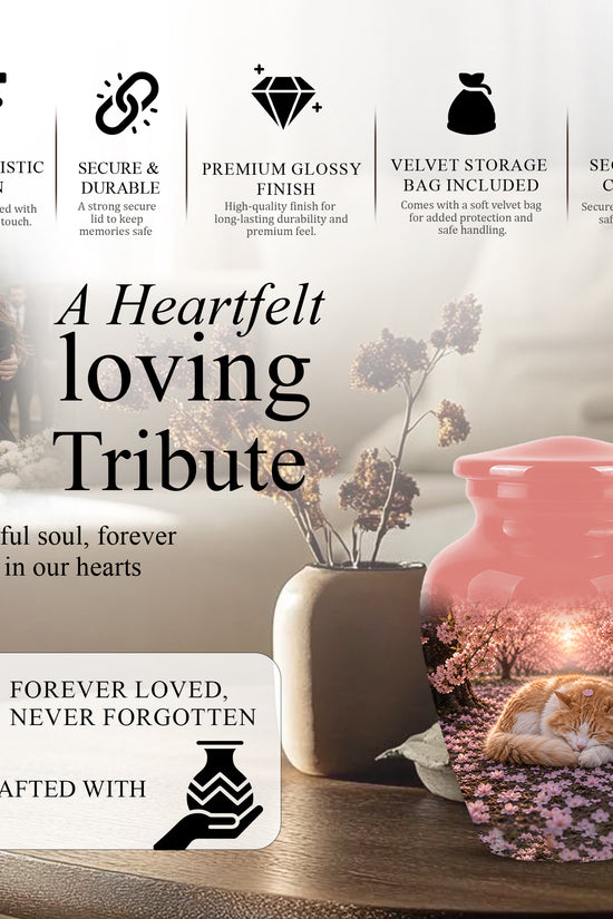 Orange Sleeping Cat - A Peaceful Resting Tribute Urns For Pet Ashes
