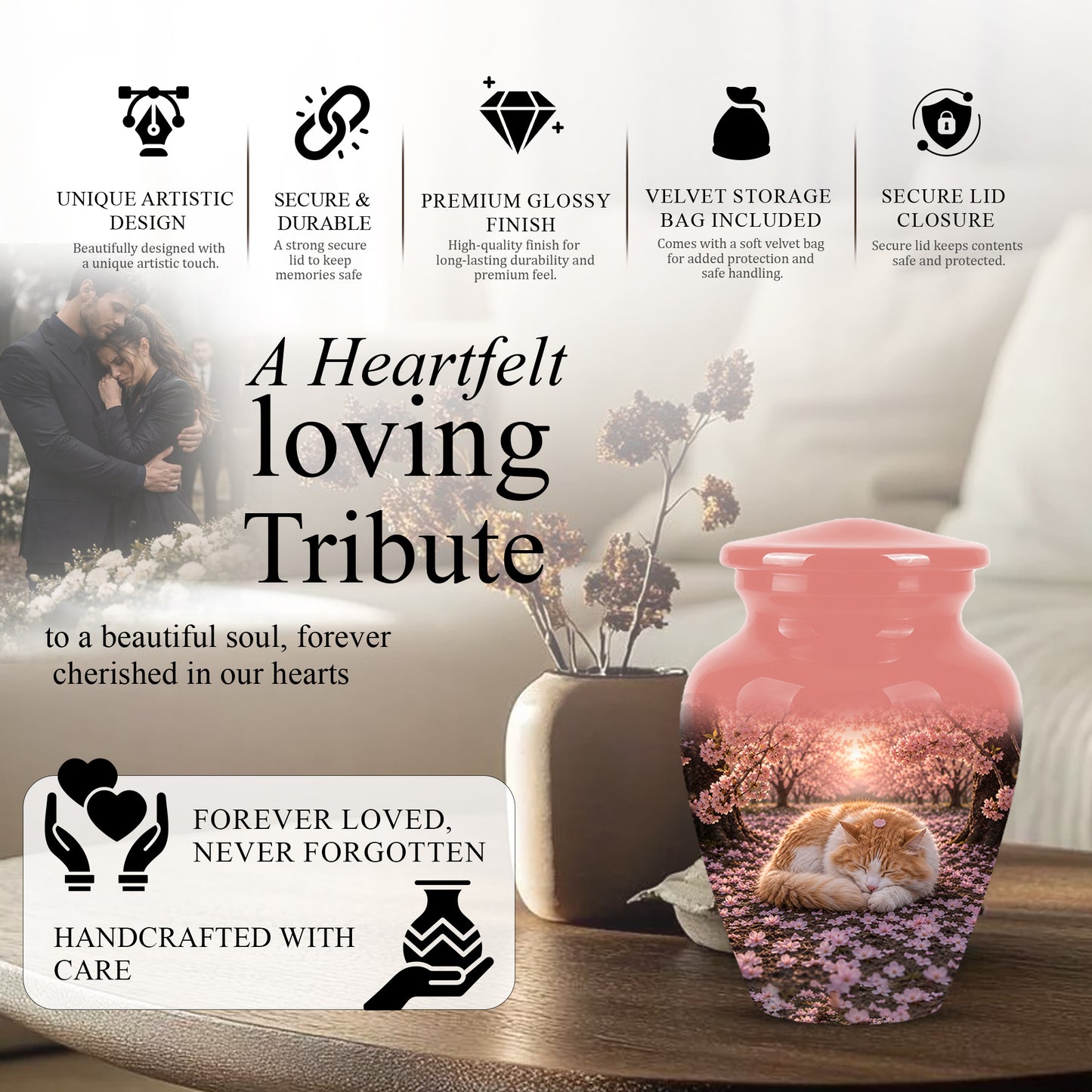 Orange Sleeping Cat - A Peaceful Resting Tribute Urns For Pet Ashes