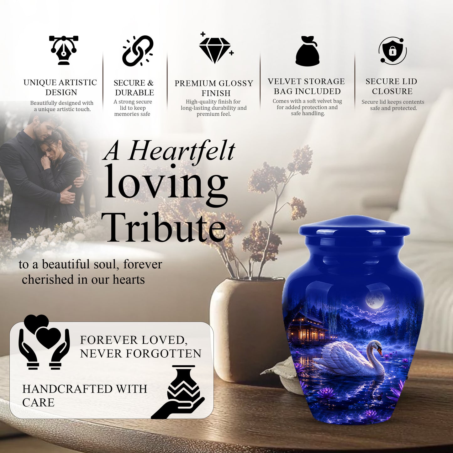 White Swan Memorial Urn - Personalized Funeral Urns On Sale For Ashes