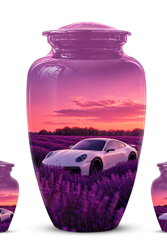 White Car Funeral Urn - Sunset Memorial Urns For Women Car Enthusiasts