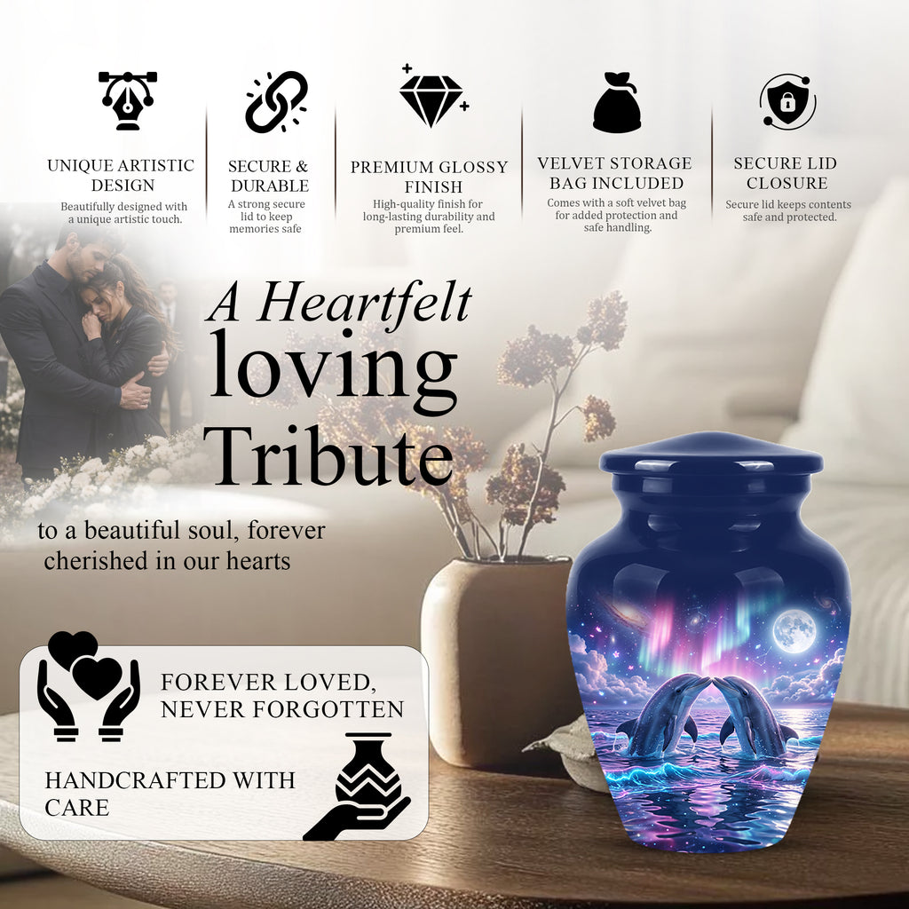 Twin Dolphin Memorial Urn - Beautiful Cremation Urns For Women Ashes