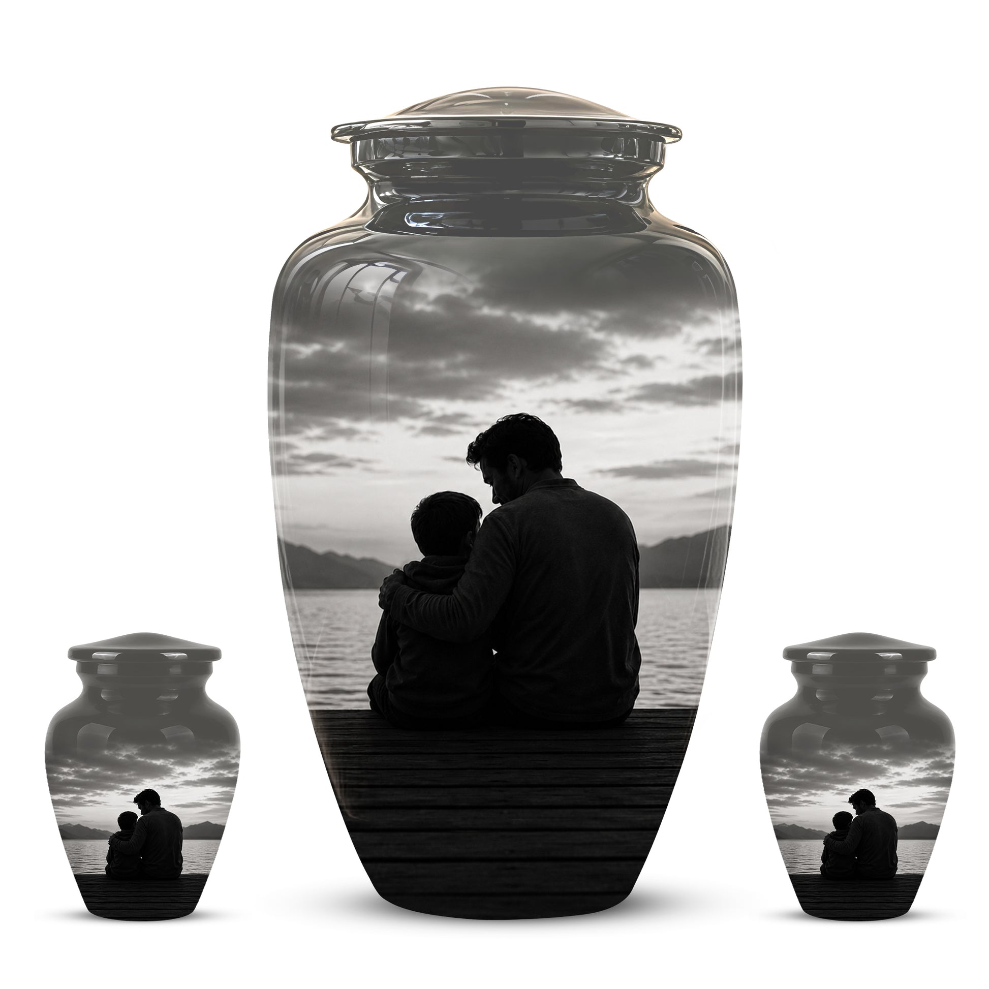 Handcrafted Father Memorial Urn - Black Personalized Urn For Dad Ashes