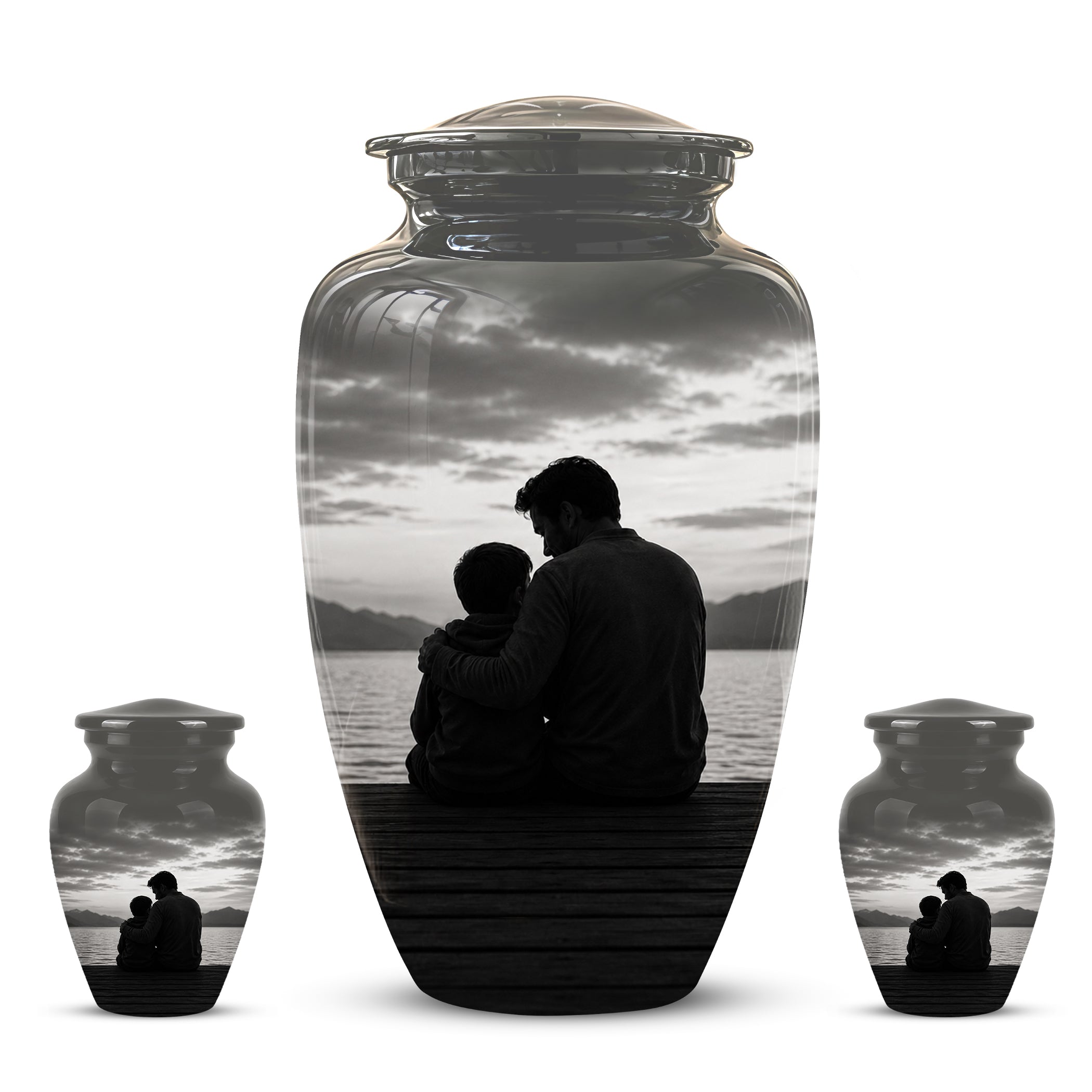 Handcrafted Father Memorial Urn - Black Personalized Urn For Dad Ashes