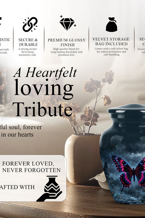 Colorful Butterfly Cremation Urn - Personalized Black Memorial Urns