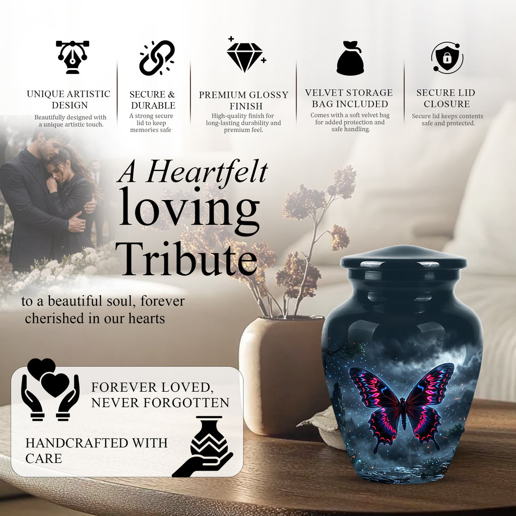 Colorful Butterfly Cremation Urn - Personalized Black Memorial Urns