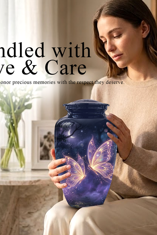 Purple Butterfly Cremation Urn - Beautiful Urns for Women Ashes