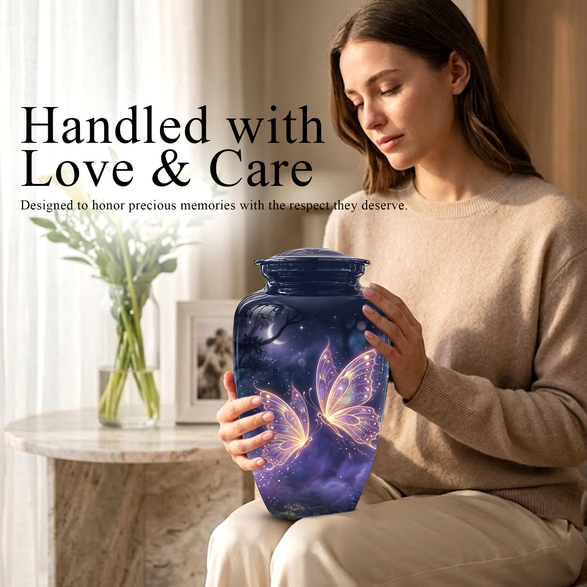 Purple Butterfly Cremation Urn - Beautiful Urns for Women Ashes