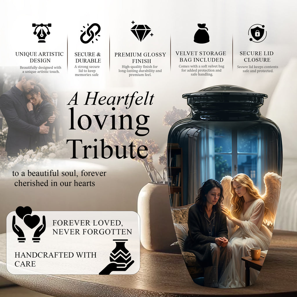 Black Angel Burial Urns - Personalized Memorial Urns For Mother Ashes