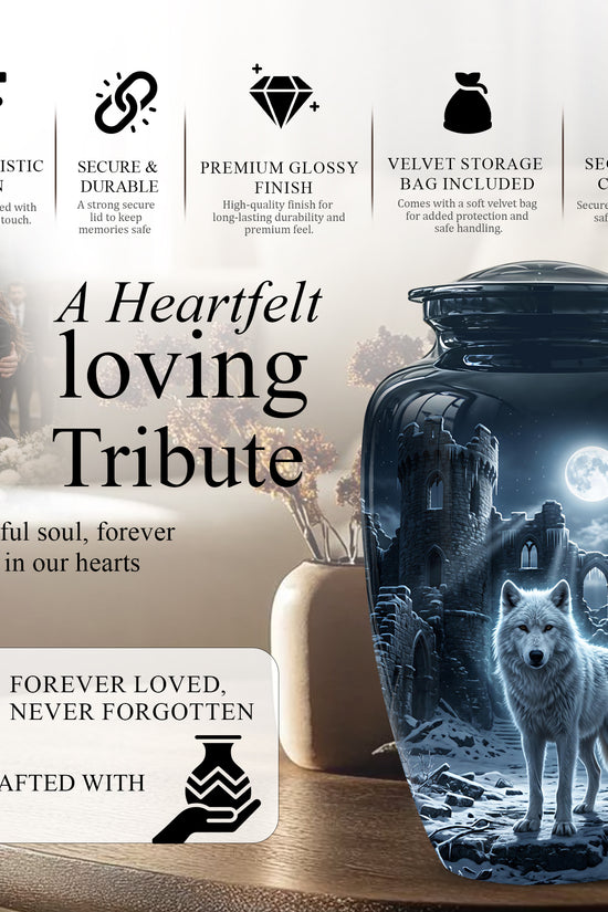 Night Wolf Memorial Urn - Moonlight Funeral Urns For Men & Women Ashes
