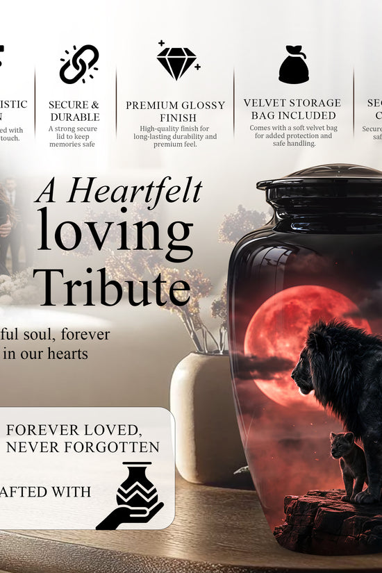Lion With Cub Cremation Urn - Blood Moon Urns For Human Ashes