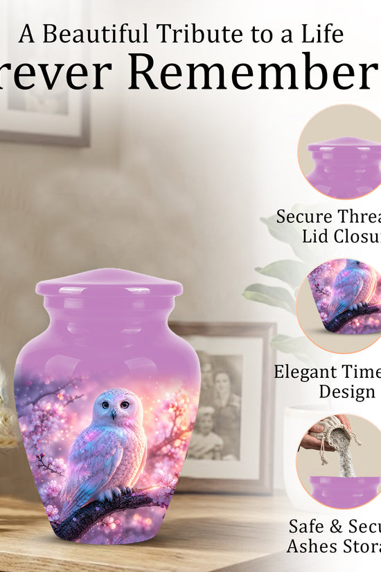 White Owl Cremation Urn - Beautiful Pink Memorial Urns For Human Ashes