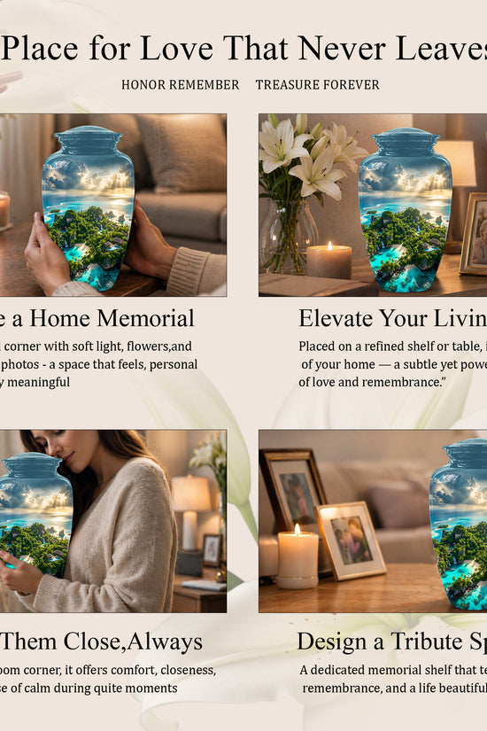 Beach Island Cremation Urn For Human Ashes - Adult Size Memorial Urns