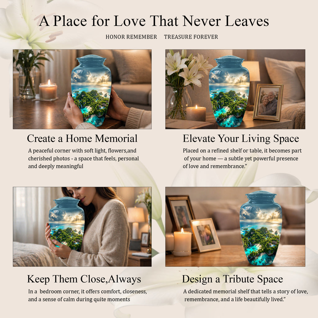 Beach Island Cremation Urn For Human Ashes - Adult Size Memorial Urns