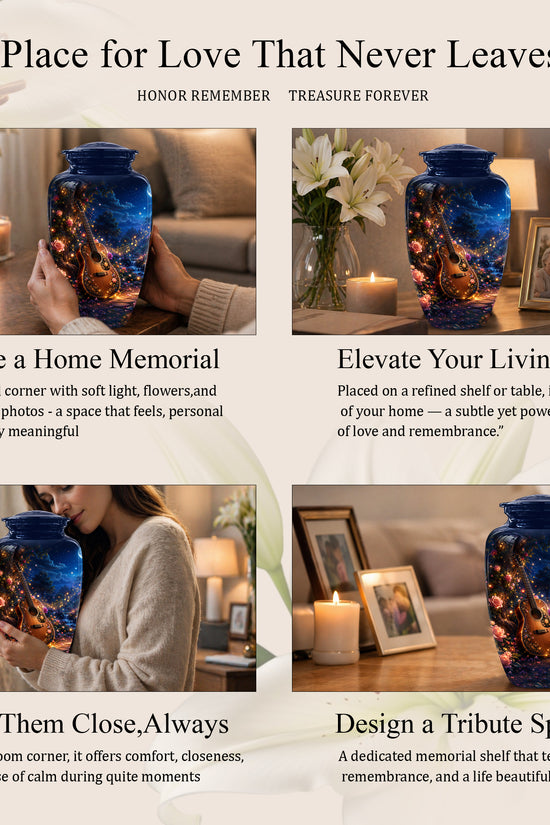 Acoustic Guitar & Starry Night Urn - Custom Funeral Urns For Musicians