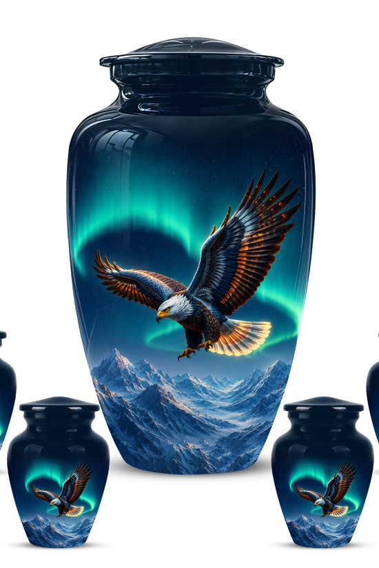 Majestic Eagle Blue Cremation Urn - Personalized Northern Lights Urns