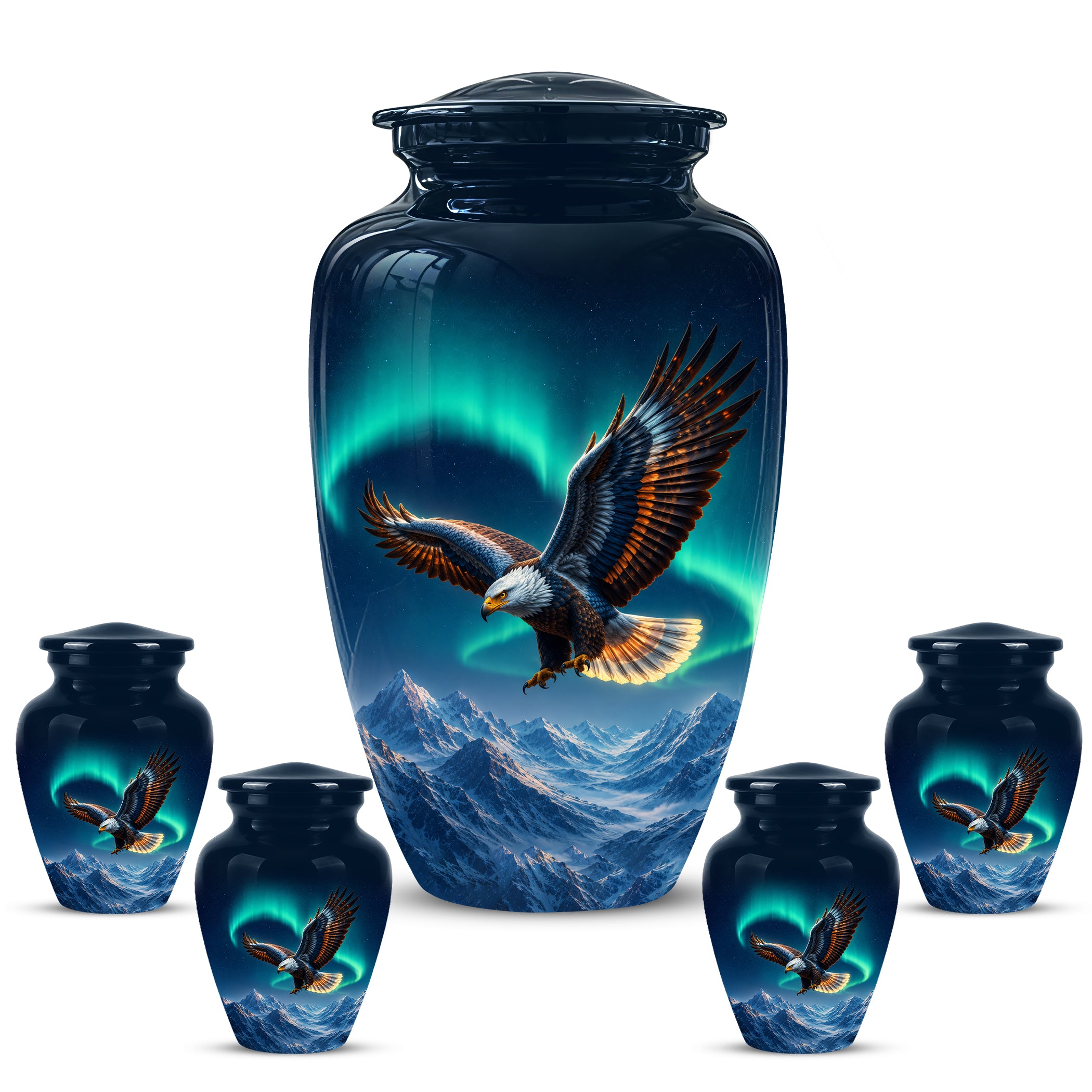 Majestic Eagle Blue Cremation Urn - Personalized Northern Lights Urns