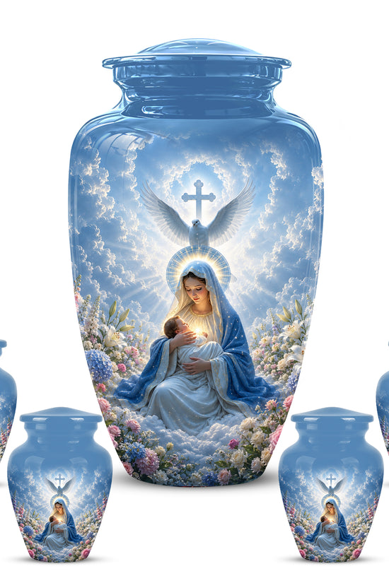 Angel Mom With Baby Jesus Urn - White Dove Funeral Urns For Mom Ashes