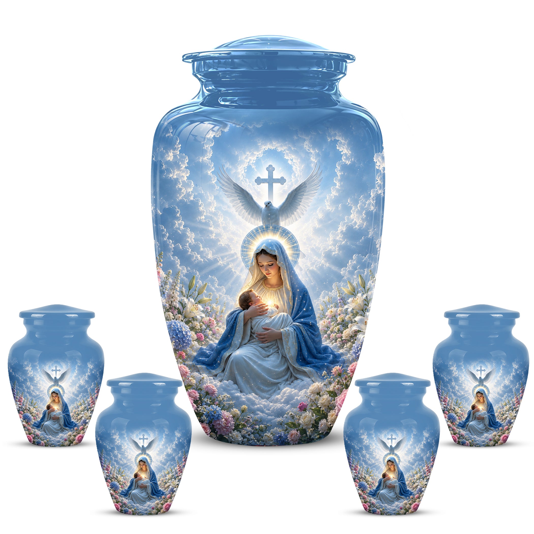 Angel Mom With Baby Jesus Urn - White Dove Funeral Urns For Mom Ashes
