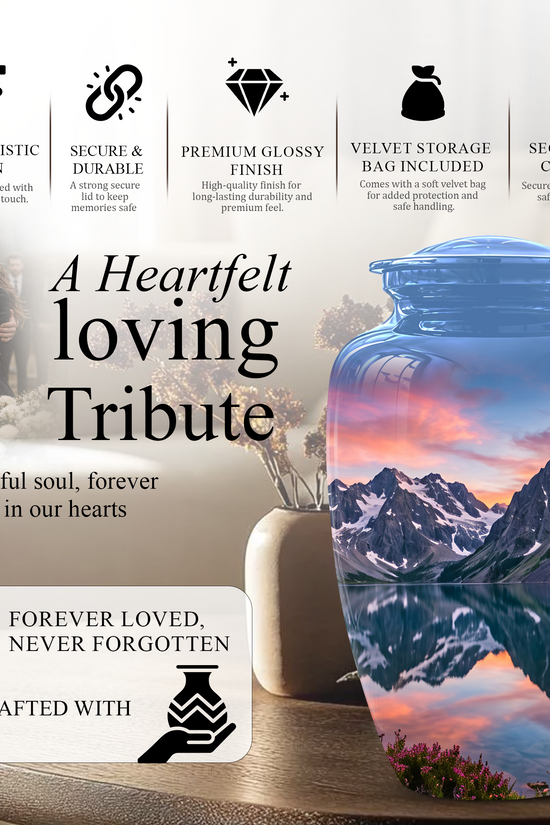 Mountain Lake Burial Urns - Sunset Scenic Cremation Urns For Nature Lovers