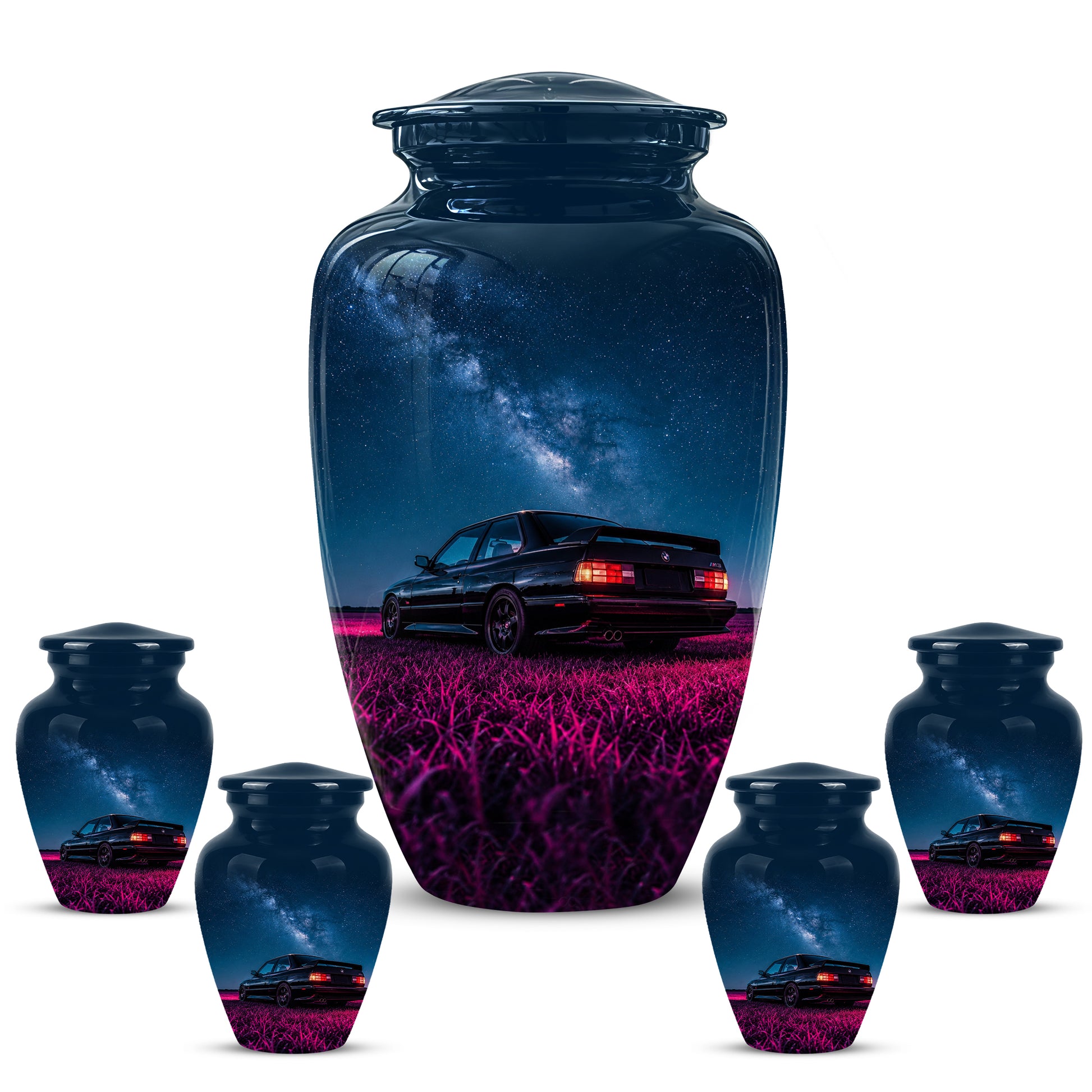 Neon Sports Car Memorial Urn - Custom Galaxy Night Urns For Car Lovers