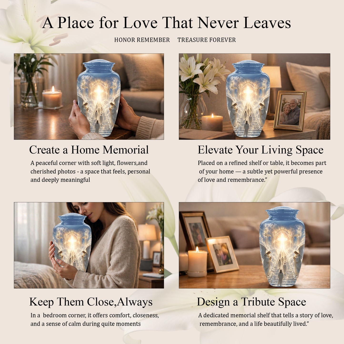 Heaven’s Gate Cross Cremation Urn – Angel Memorial Urn For Human Ashes