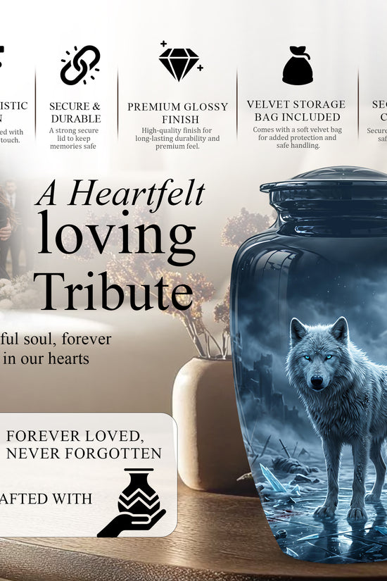 Moonlight White Wolf Urn for Human Ashes - Urns For Men & Women Ashes